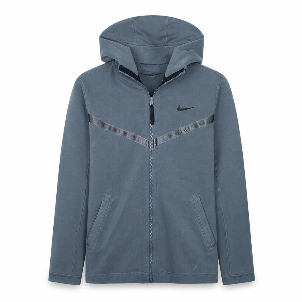 Front view of Nike boys’ grey full zip hoodie xl 158-170cm fleece lined activewear