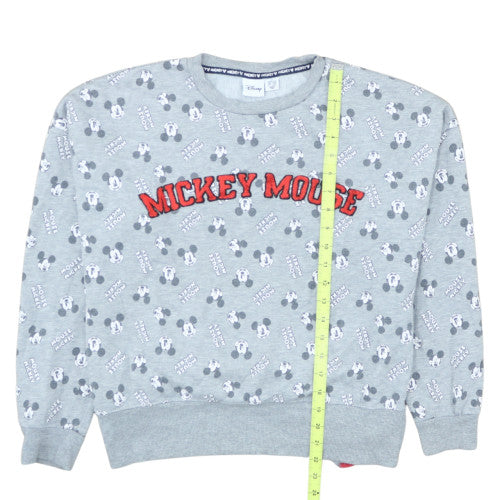 Close-up detail of Disney Women Grey Mickey Mouse Pullover Sweatshirt, size S, 10/12