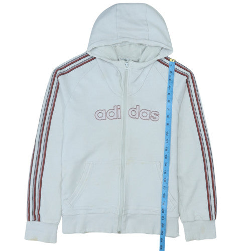 Adidas Women White Full Zip Hoodie L Logo Hooded Sweatshirt