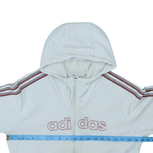 Adidas Women White Full Zip Hoodie L Logo Hooded Sweatshirt