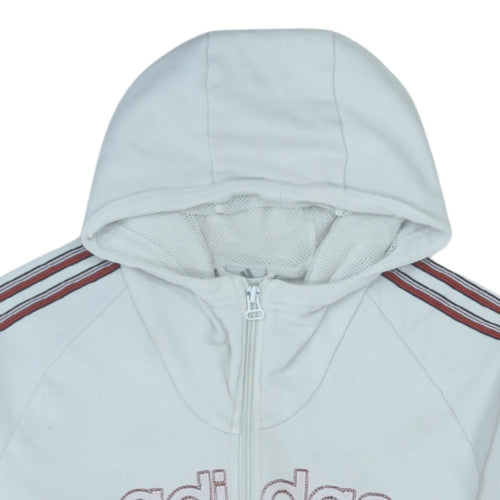 Adidas Women White Full Zip Hoodie L Logo Hooded Sweatshirt