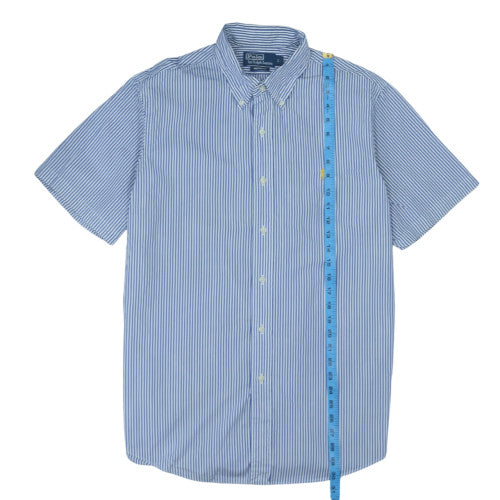 Ralph Lauren Men's Blue Striped Short Sleeve Button-Up Shirt L