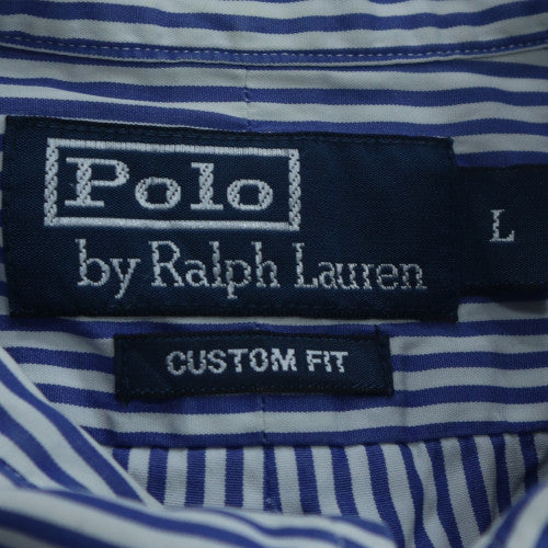 Ralph Lauren Men's Blue Striped Short Sleeve Button-Up Shirt L
