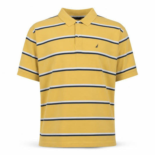 Nautica Men’s Yellow Striped 2XL Polo Shirt Cotton Collared Top