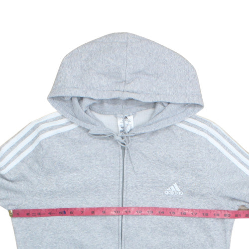 Adidas Women Grey Full Zip Hoodie L Hooded Sweatshirt Casual