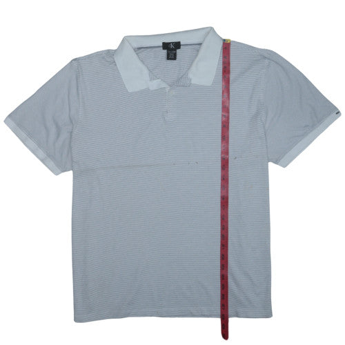 Calvin Klein Men's Light Blue Striped Cotton Polo Shirt XXL