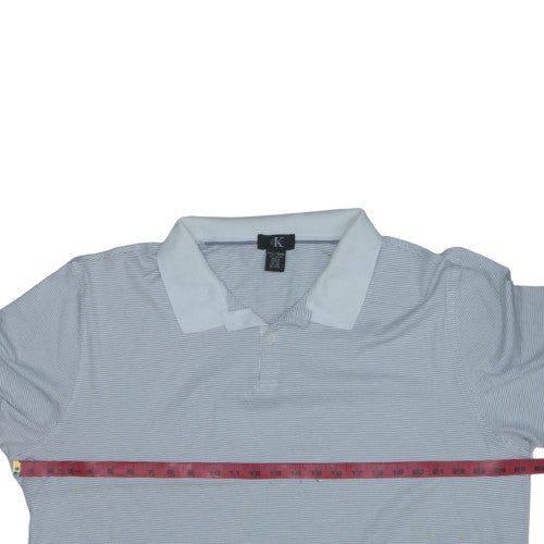 Calvin Klein Men's Light Blue Striped Cotton Polo Shirt XXL