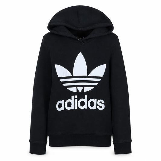 Adidas Women's Black Trefoil Pullover Hoodie Size 8 Cotton Blend