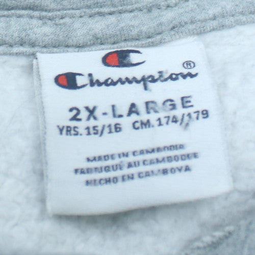 Champion Teens Grey Pullover Hoodie 2XL Logo Embroidered Cotton Blend