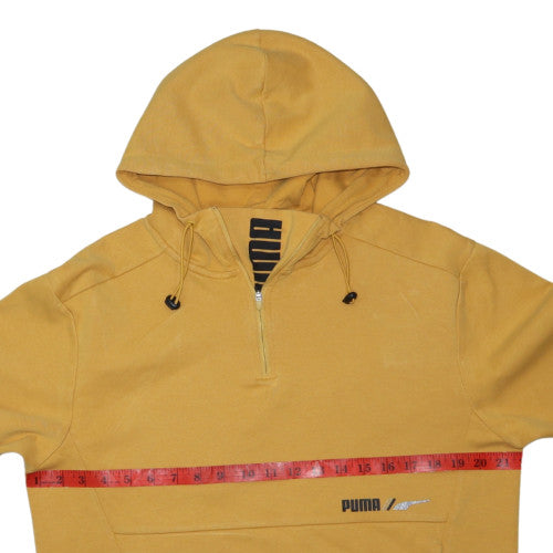 Puma Mens Yellow 1/4 Zip Hoodie Medium Hooded Pullover Sweatshirt