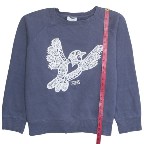 Fila Womens Blue Cotton Blend Pullover Sweatshirt Size L Graphic Bird Print