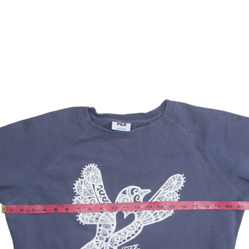 Fila Womens Blue Cotton Blend Pullover Sweatshirt Size L Graphic Bird Print