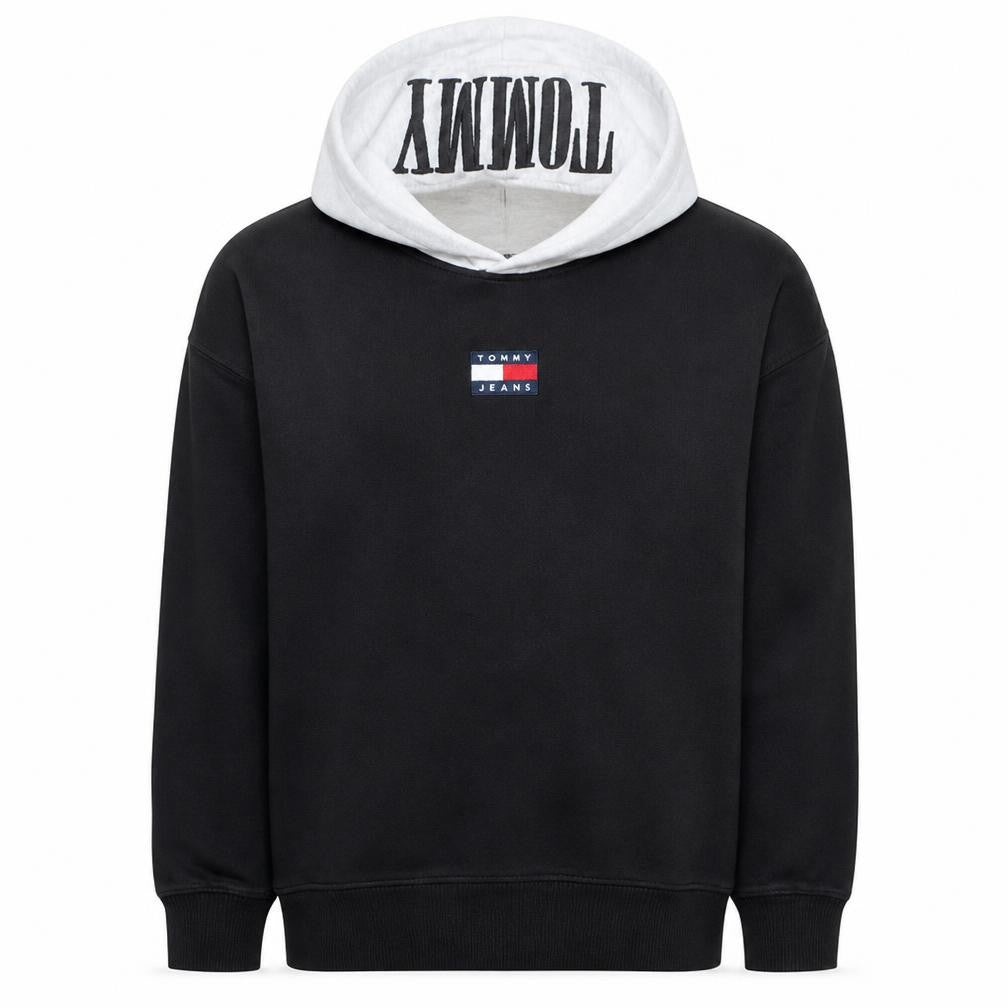 Tommy Jeans Men's Black & Grey Hoodie L Pullover Logo Cotton Blend