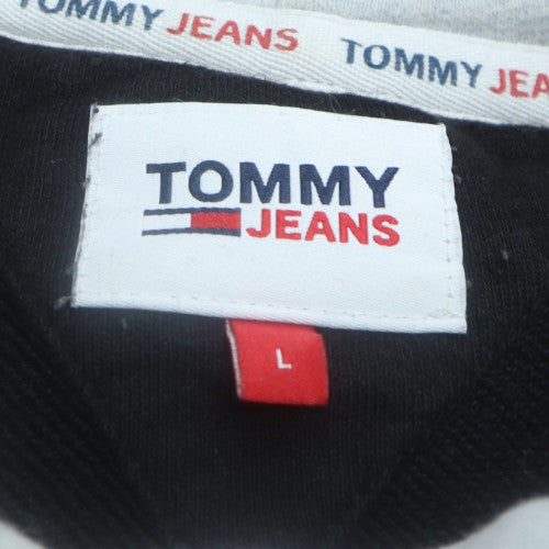 Tommy Jeans Men's Black & Grey Hoodie L Pullover Logo Cotton Blend