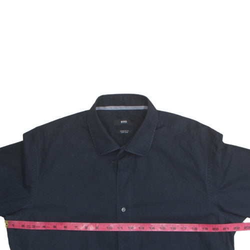 Hugo Boss Men's Blue Regular Fit Easy Iron Cotton Shirt Long Sleeve Size L