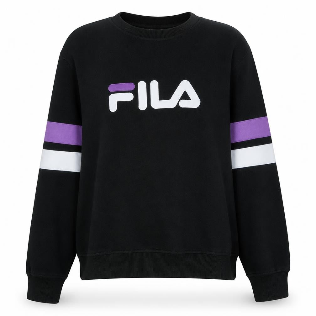 Fila Womens Black XL Pullover Sweatshirt Logo Crew Neck Cotton Blend