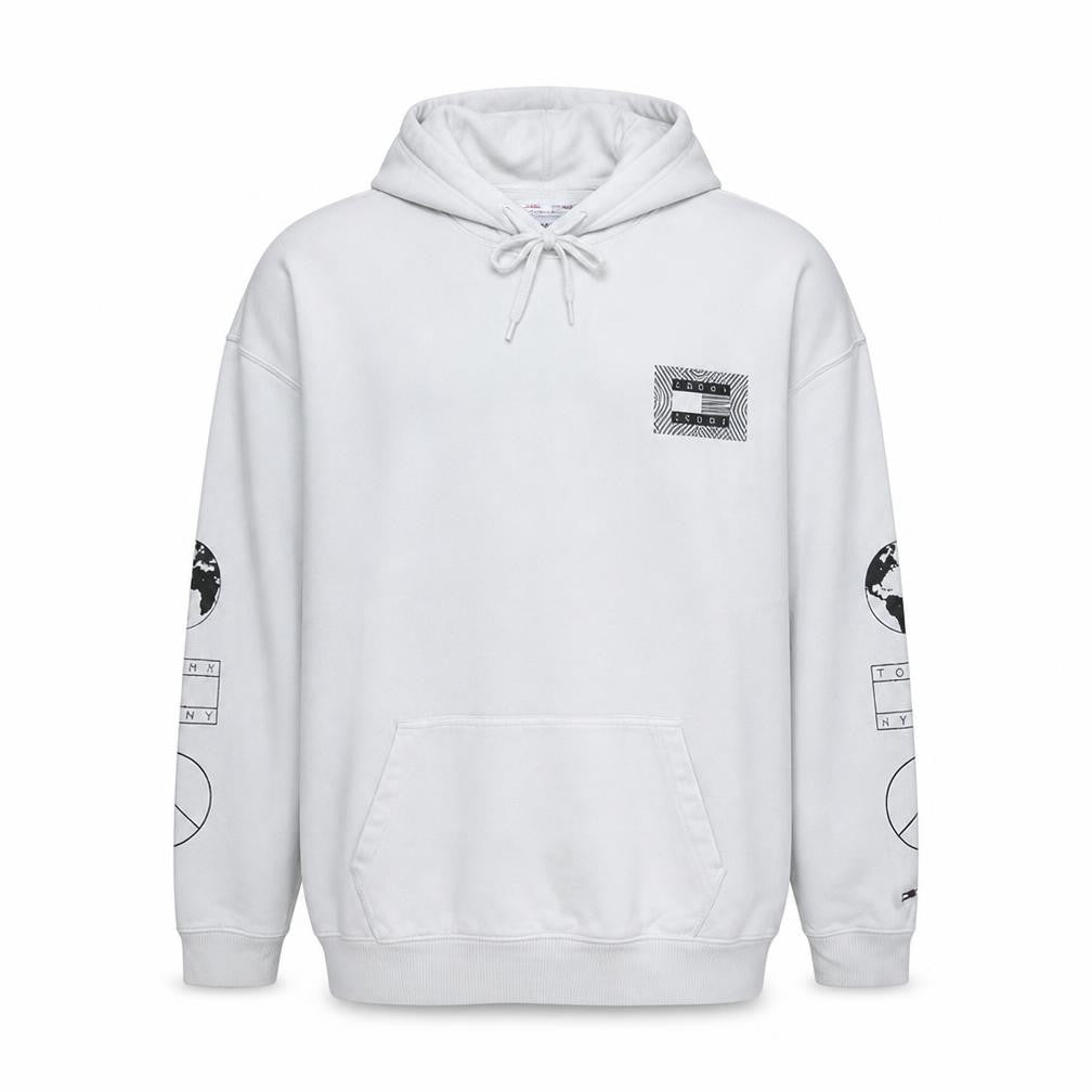 Tommy Jeans Men's White XL Pullover Hoodie with Graphic Print