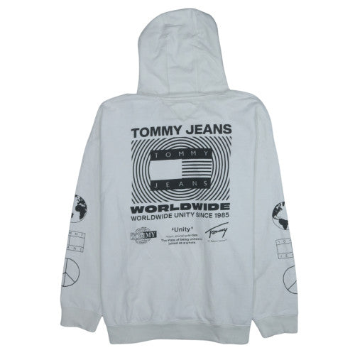 Tommy Jeans Men's White XL Pullover Hoodie with Graphic Print