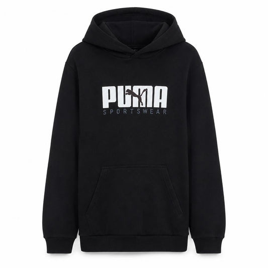 Puma Men's Black Medium Pullover Hoodie Sportswear Graphic Print