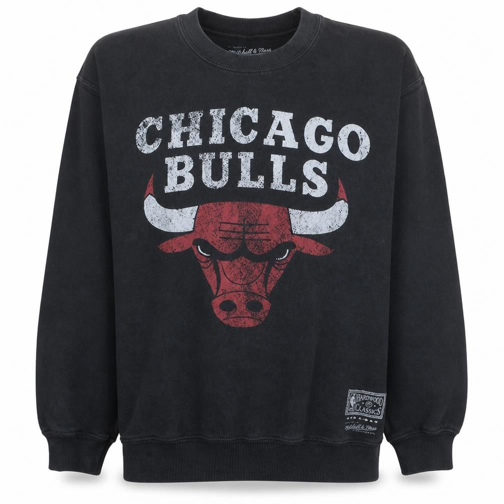 Mitchell & Ness Mens Black Chicago Bulls Pullover Sweatshirt S