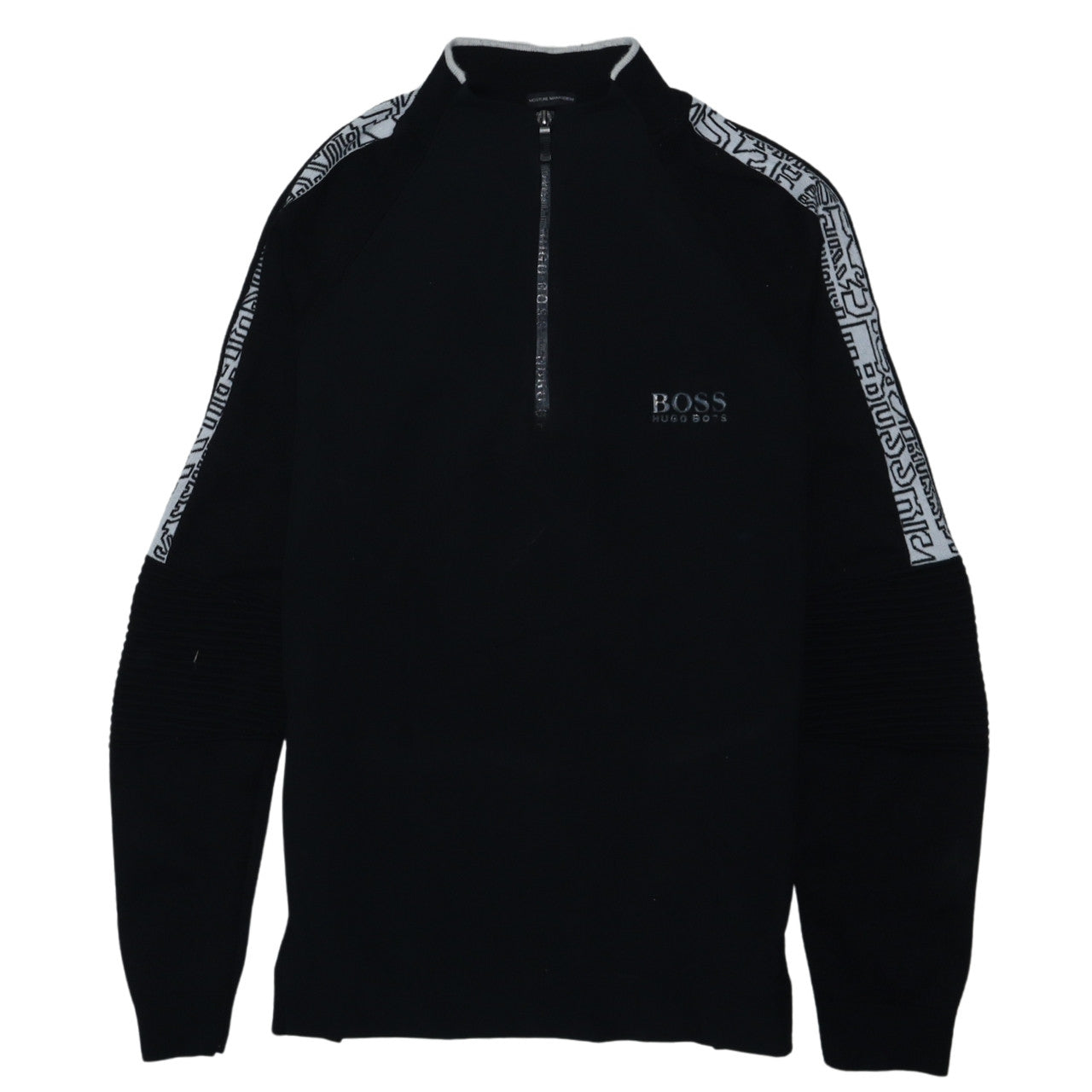 Hugo Boss Men's Black Wool 1/2 Zip Logo Sweatshirt Size L