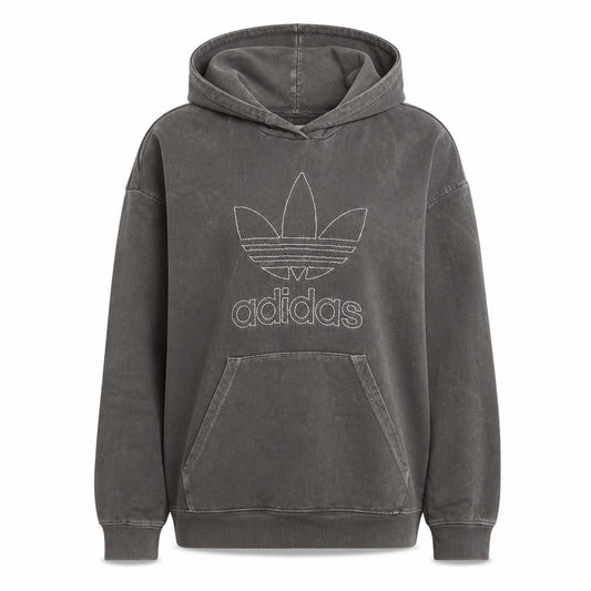 Adidas Women Grey Trefoil Logo Pullover Hoodie Size M