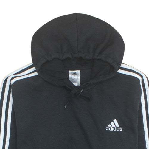 Adidas Men's Black XL Pullover Hoodie with Logo and Stripes