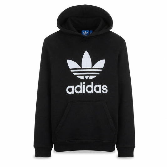 Adidas Mens Black Pullover Hoodie Medium Graphic Logo Fleece