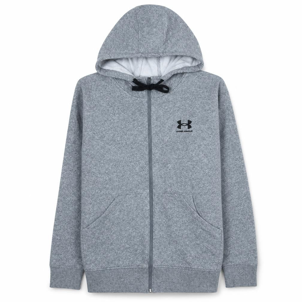 Under Armour Mens Grey Full Zip Hoodie Size L Loose Fit Fleece Sweatshirt