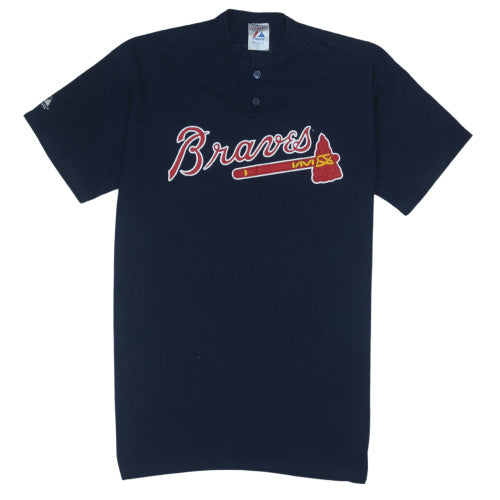 Majestic Men's Blue XL Braves Henley Sports T-Shirt