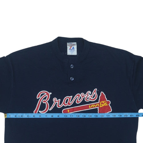 Majestic Men's Blue XL Braves Henley Sports T-Shirt