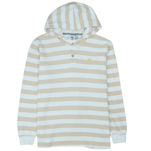 Adidas Men's Beige Striped Henley Hoodie 4XL Cotton Casual