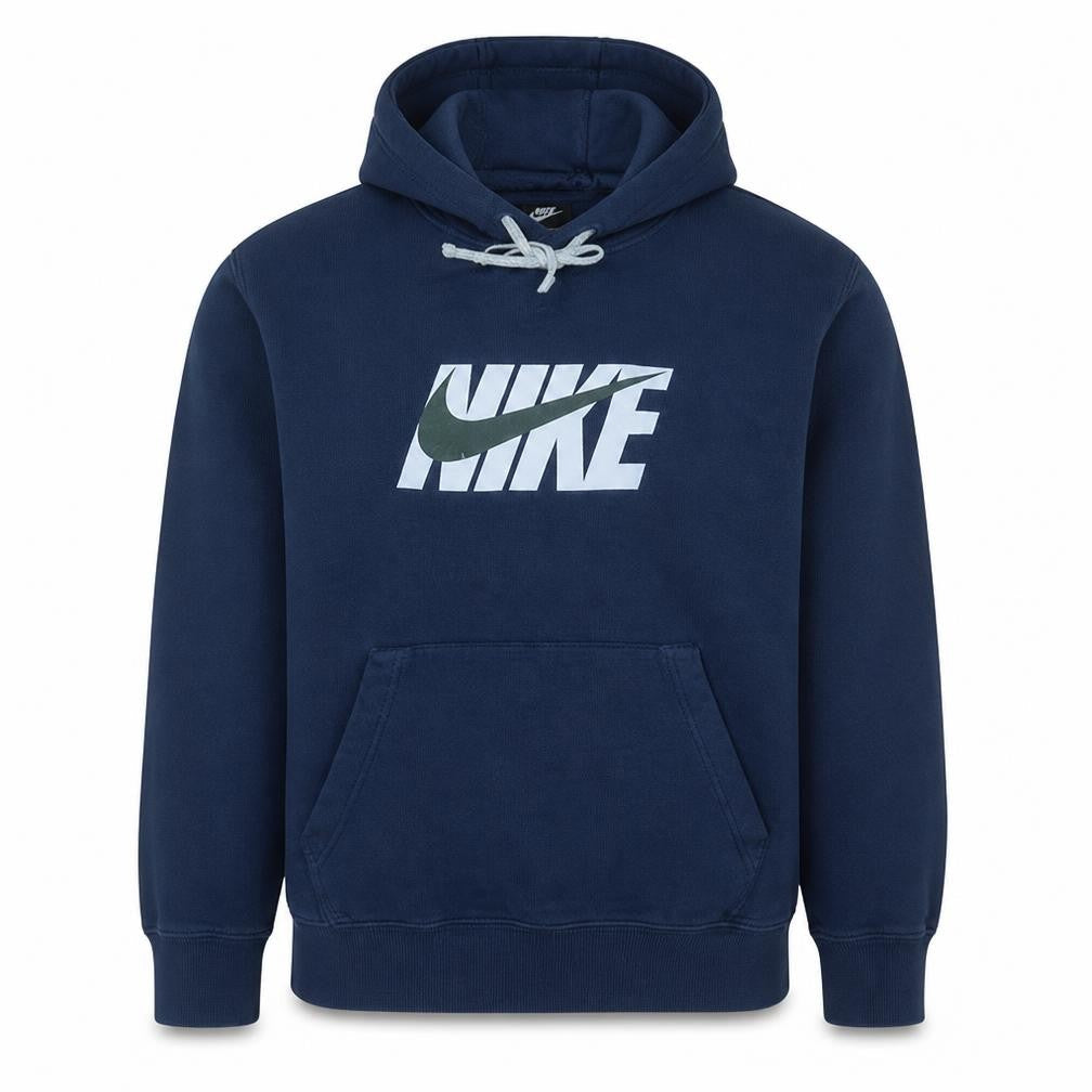 Nike Men Blue Pullover Logo Hoodie L Fleece Sportswear