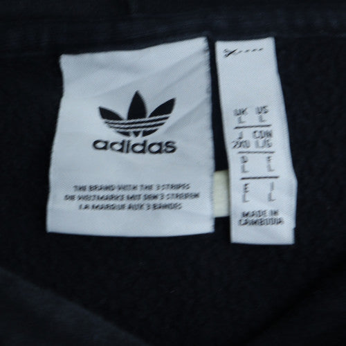 Adidas Men Black Hoodie L Pullover Cotton Fleece 3-Stripes