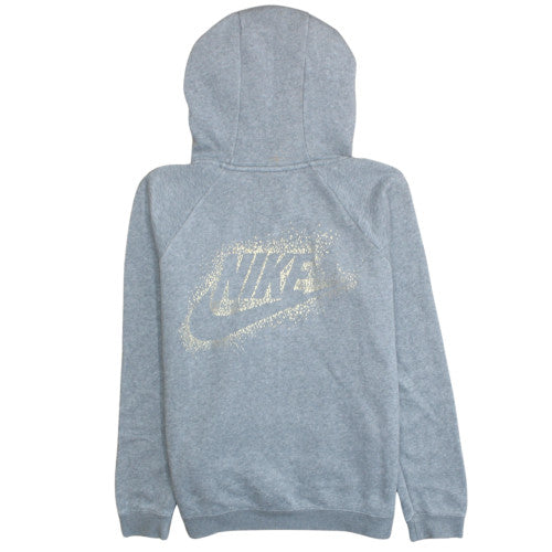 Nike Women Grey Full Zip Hoodie Medium Fleece Logo Sweatshirt