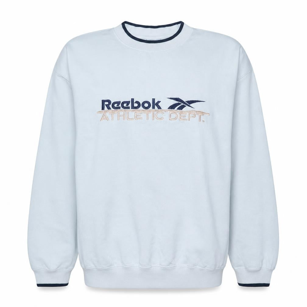 Reebok Men's White Crew Neck Sweatshirt Size L Athletic Dept Embroidered
