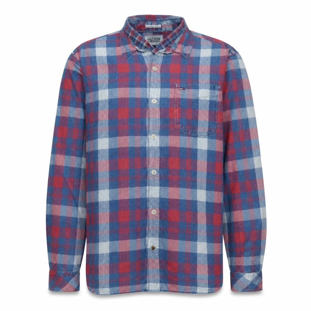 Hilfiger Denim Men's Blue Red Check Long Sleeve Button-Up Shirt L