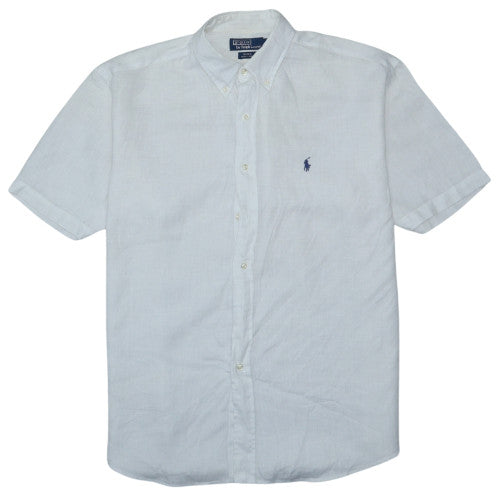 Polo Ralph Lauren Men's White Linen Short Sleeve Button-Up Shirt Size L