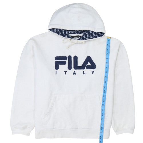 Fila Women's White Pullover Hoodie L Logo Graphic Print Cotton
