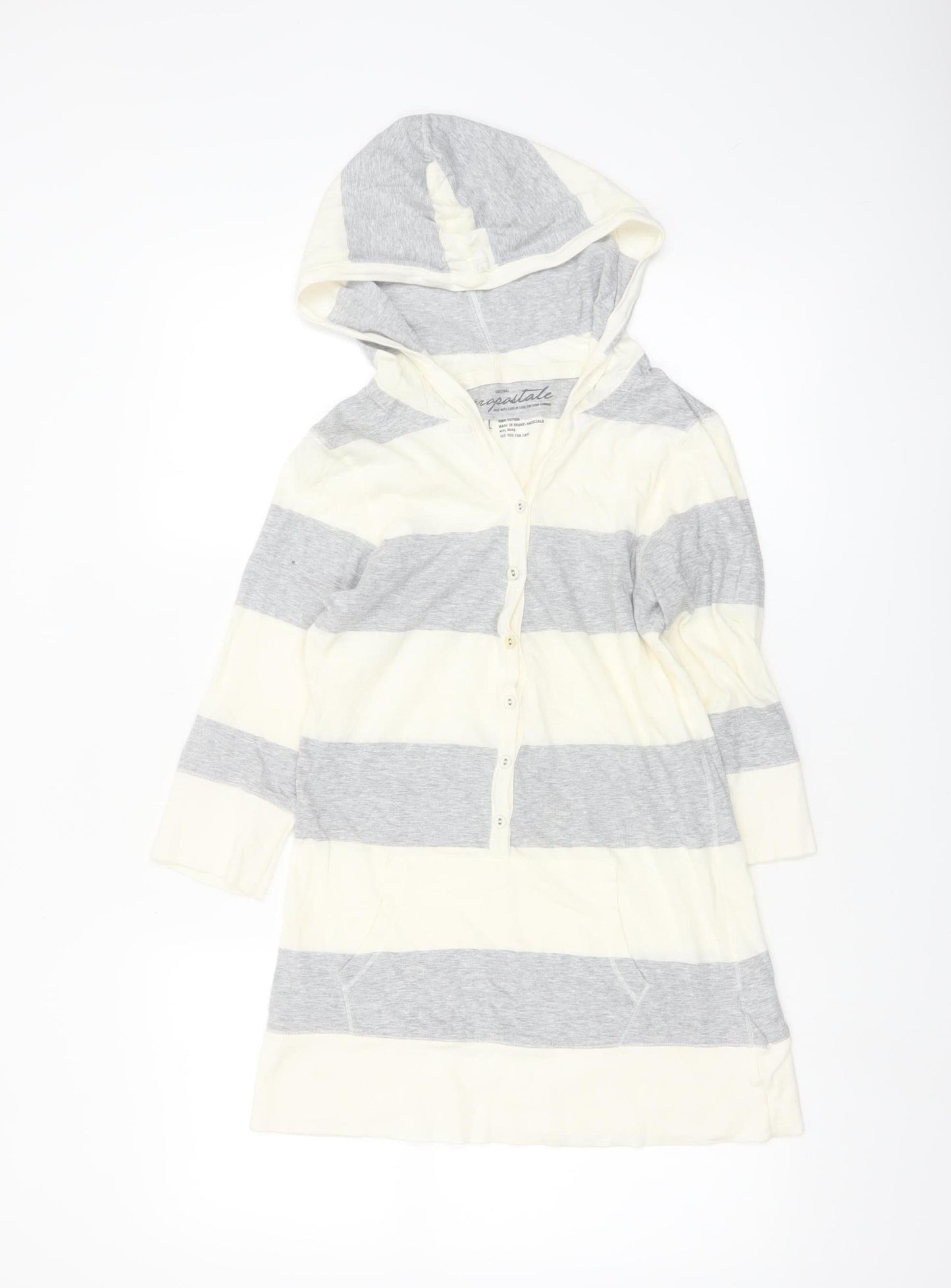 Aeropostale Women’s Grey White Striped Cotton Tunic Hoodie L