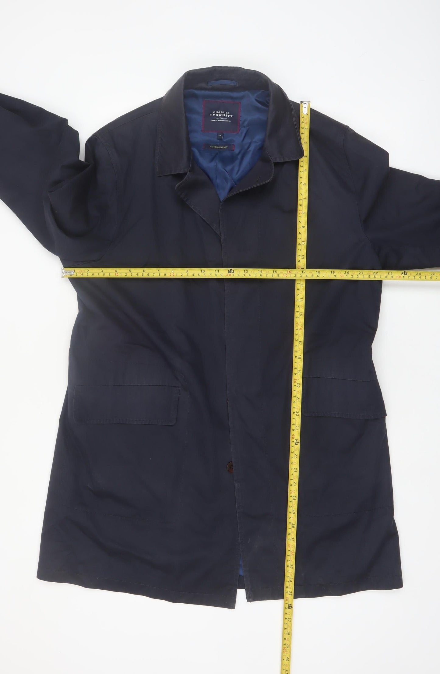Charles Tyrwhitt Men's Blue 44R Cotton Lined Mid-Length Coat