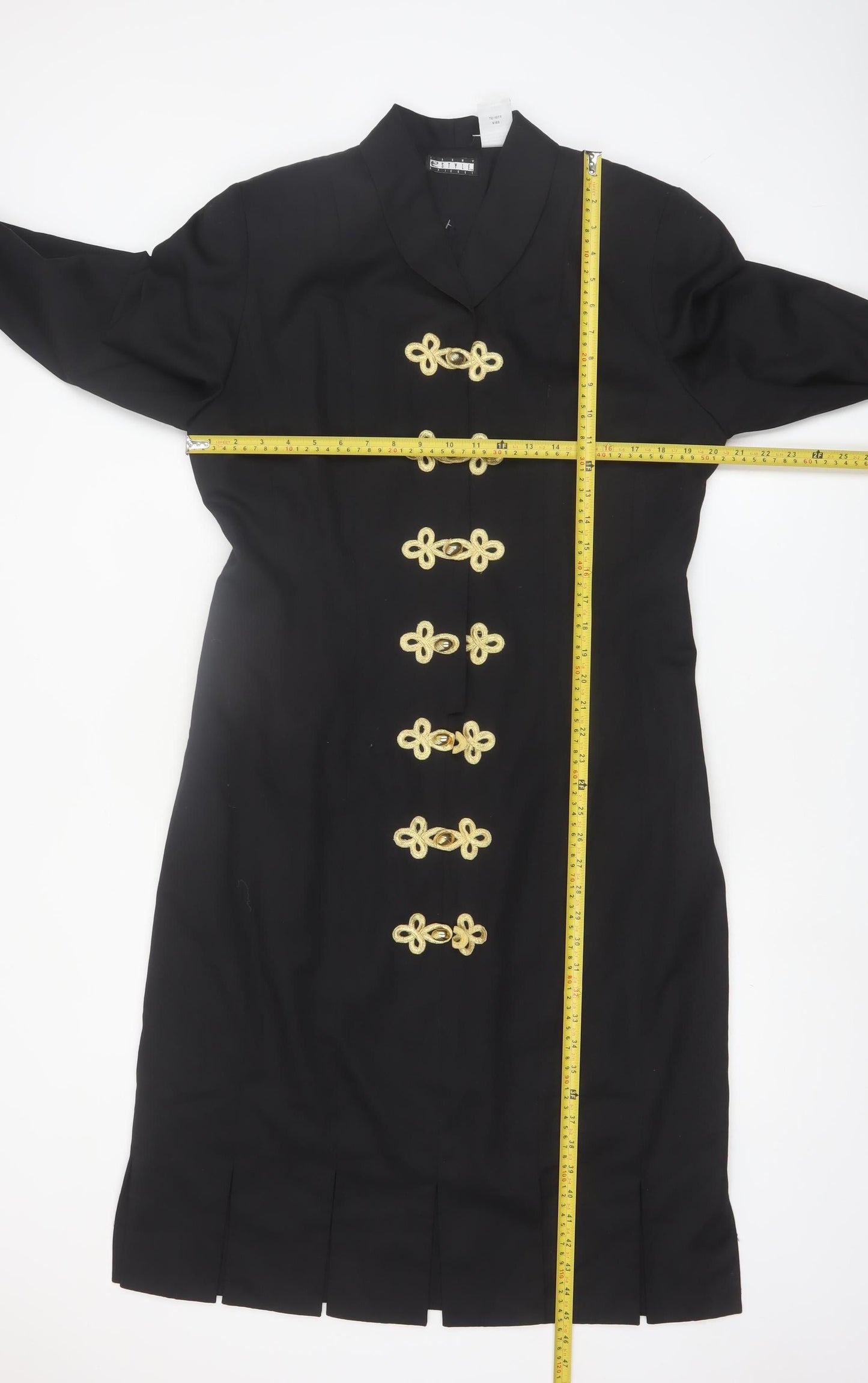 Spiegel Women Black Gold Military Long Coat Size 14 Polyester Rayon