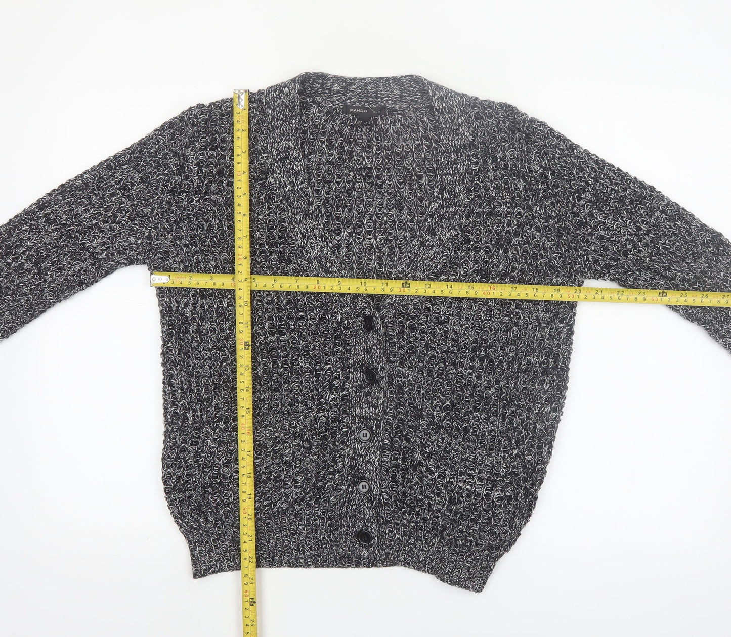 Mango Women's Grey Chunky Knit V-Neck Cardigan Size 8