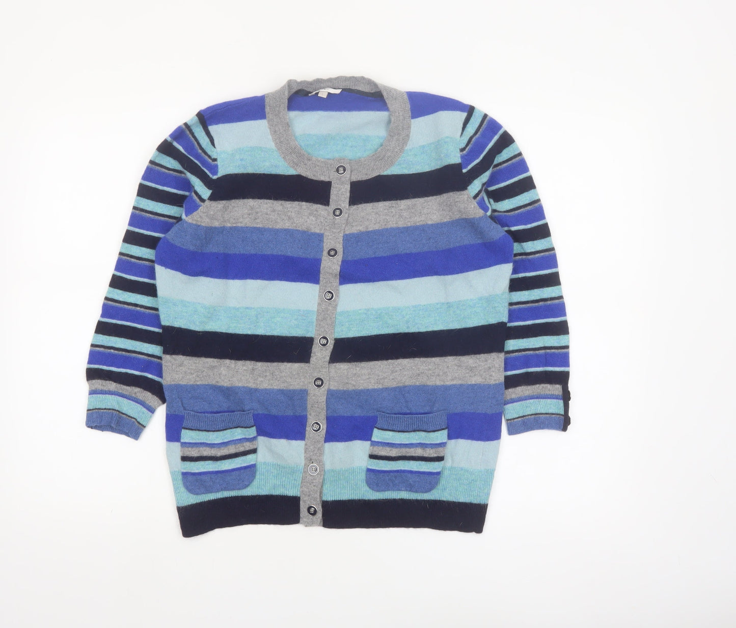CC Women’s Multicoloured Striped Wool Angora Cardigan Size L