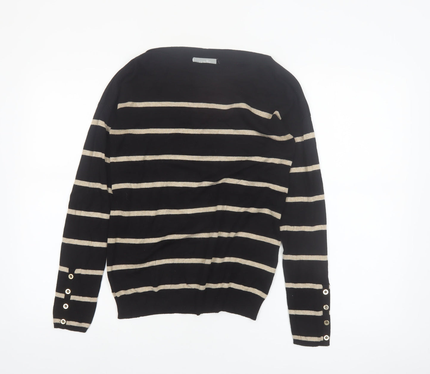 Wallis Womens Black Striped Boat Neck Pullover Jumper Size 12