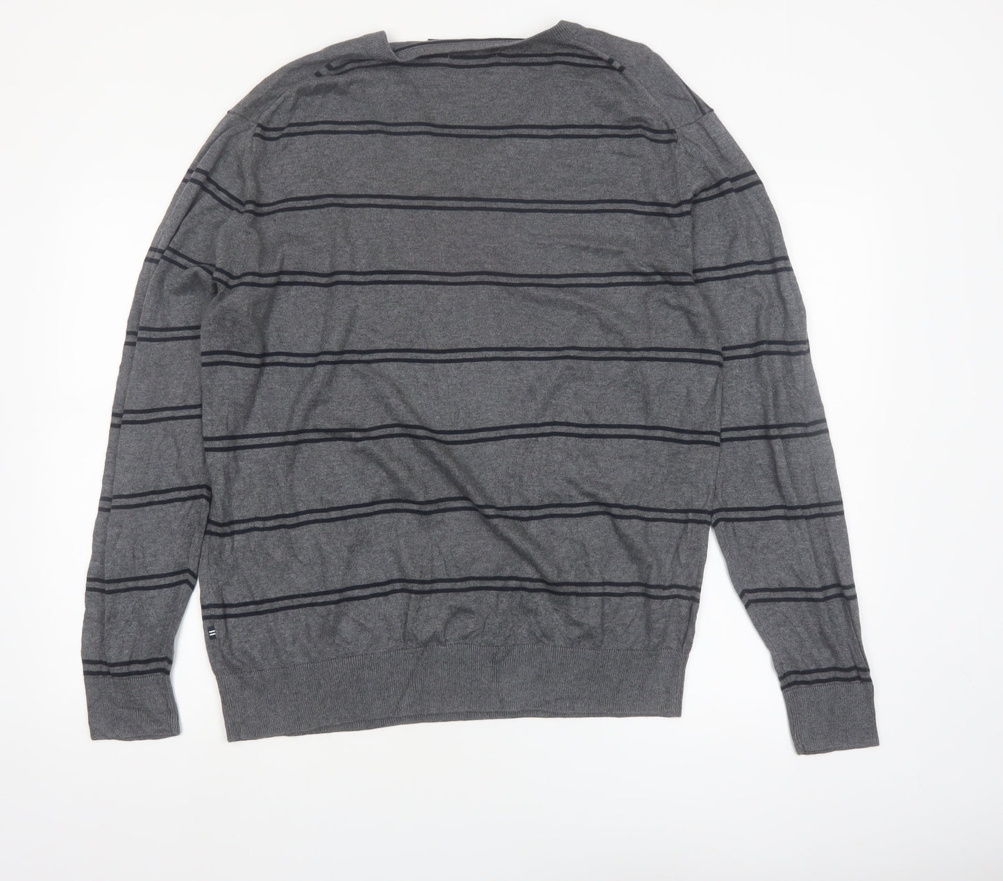 Nautica Men's Grey Striped V-Neck Cotton Modal Jumper XL