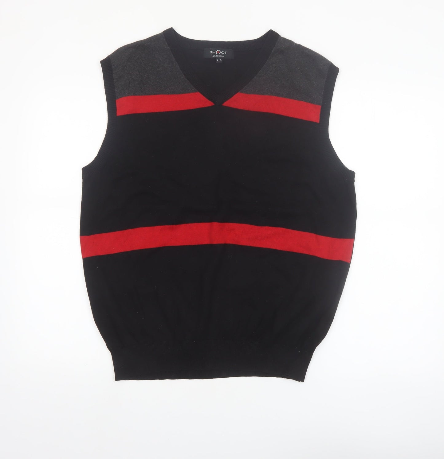 Shoot Mens Black Striped Cotton V-Neck Sleeveless Knit Vest L
