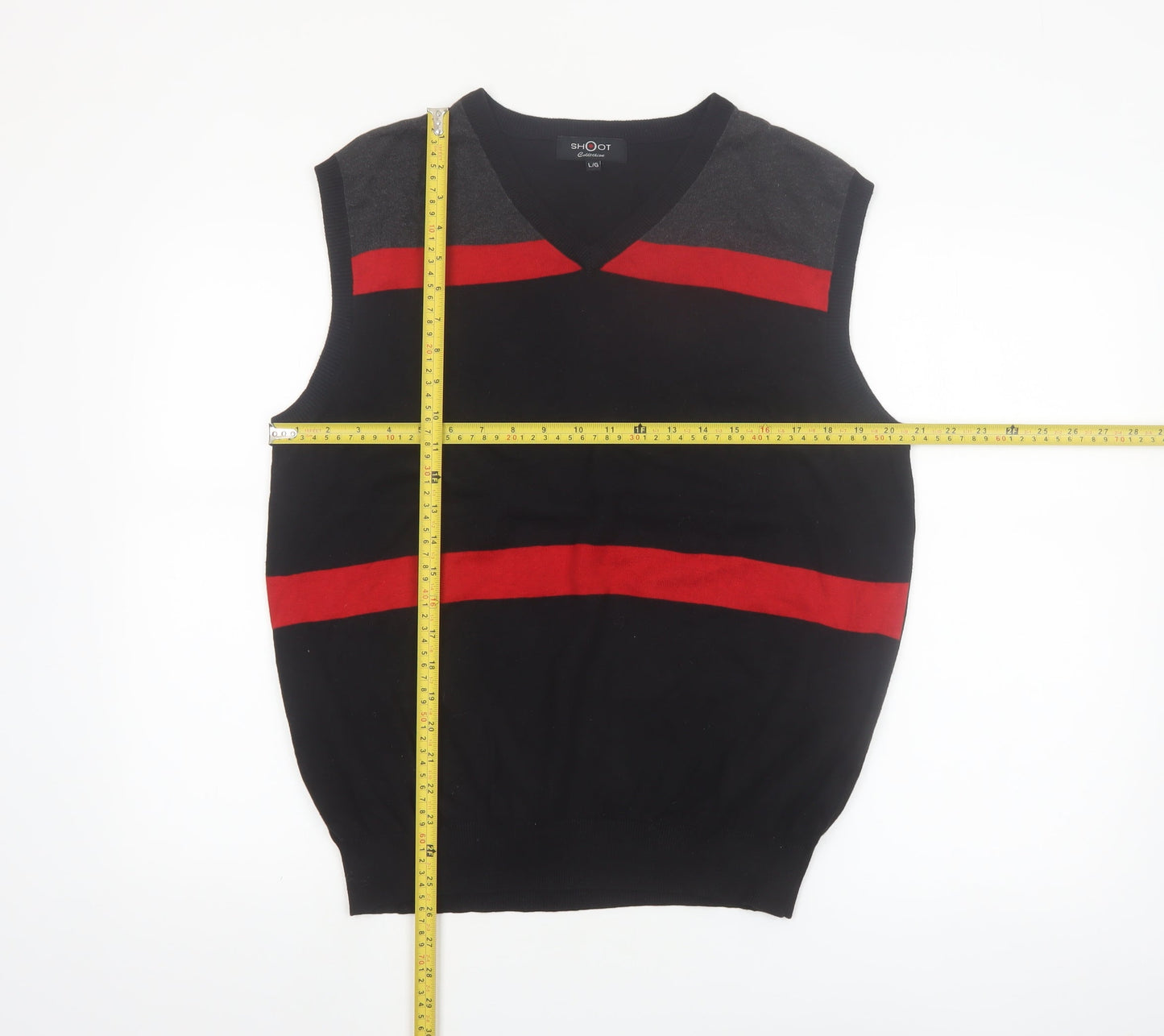 Shoot Mens Black Striped Cotton V-Neck Sleeveless Knit Vest L