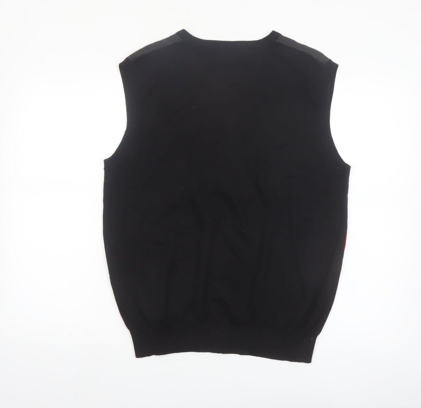 Shoot Mens Black Striped Cotton V-Neck Sleeveless Knit Vest L