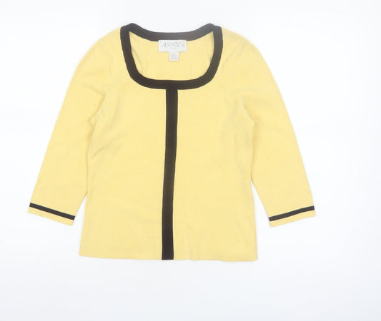 Casual Corner Annex Women Yellow Petite 3/4 Sleeve Knit Cardigan